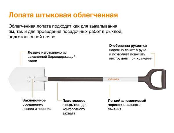 Лопата штыковая Fiskars облегченная