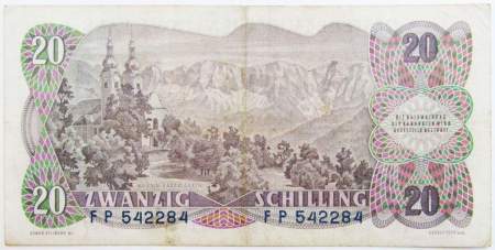 Банкнота 20 шиллингов 1956 года Австрия