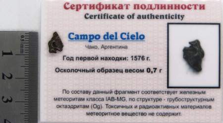 Осколок метеорита Campo del Cielo, арт 11 Осколок метеорита Campo del Cielo, арт 11