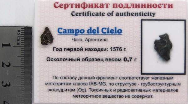 Осколок метеорита Campo del Cielo, арт 11 Осколок метеорита Campo del Cielo, арт 11
