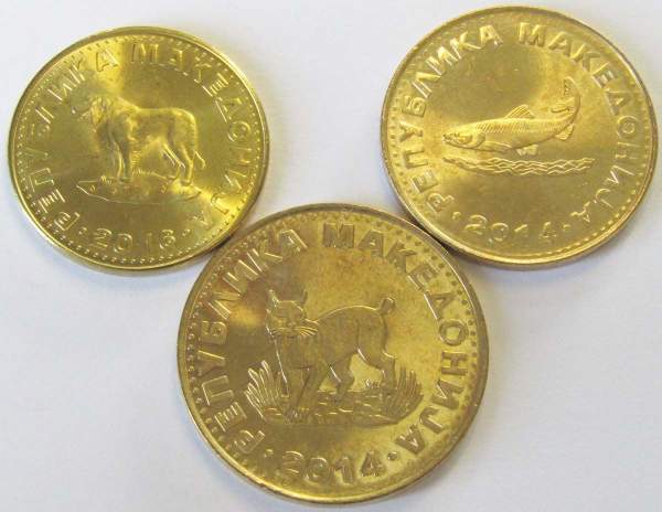 Набор регулярных монет Македонии, 2008-2016 гг, 3 монеты Набор регулярных монет Македонии, 2008-2016 гг, 3 монеты