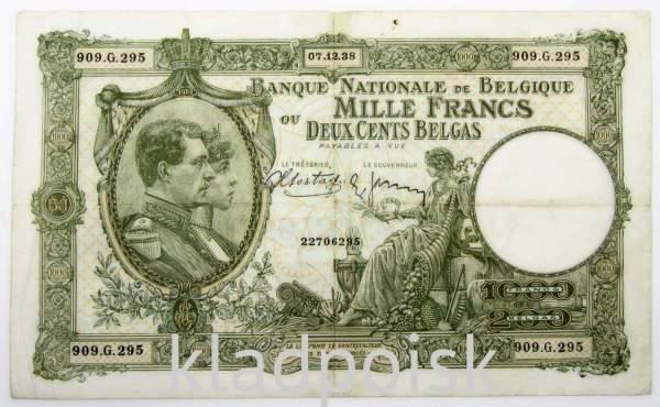 Банкнота 1000 франков 1939 года Бельгия