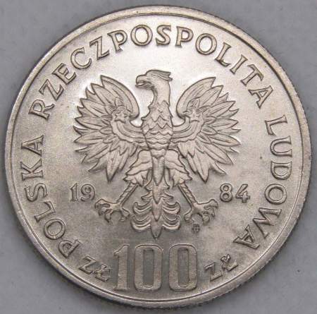 Монета 100 злотых Польша, 110 лет со дня рождения Винценты Витоса, 1984, арт 2