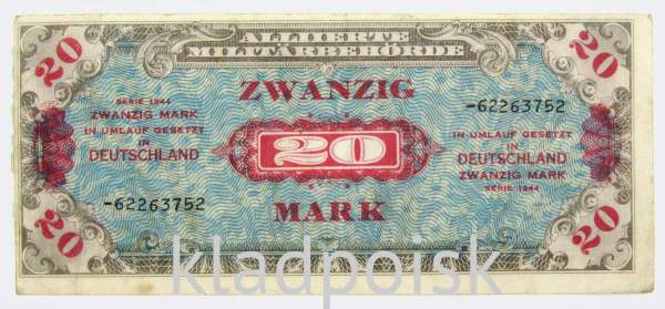 Банкнота 20 марок 1944 года, Германия, Оккупация Германии войсками союзников
