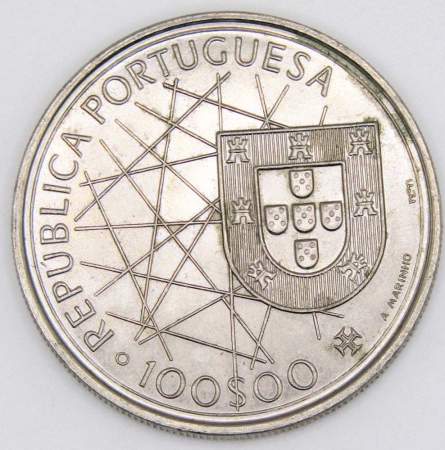 Монета 100 эскудо 1989 года, Открытие Азорских островов «Золотой век открытий», Португалия