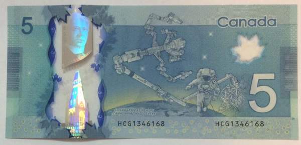 Полимерная банкнота 5 долларов 2013 Канада