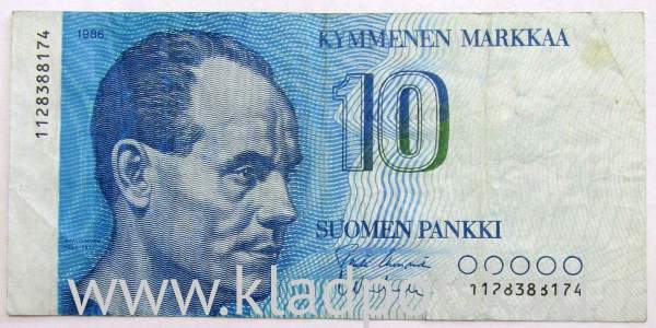 Банкнота 10 марок 1986 года Финляндия Банкнота 10 марок 1986 года Финляндия