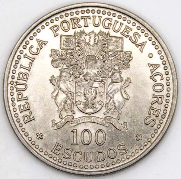Монета 100 эскудо 1986 года - 10 лет автономии Азорских островов, Португалия Монета 100 эскудо 1986 года - 10 лет автономии Азорских островов, Португалия