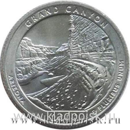 Монета 25 центов Национальный парк Гранд-Каньон, монетный двор P