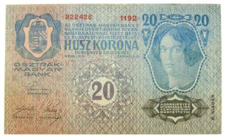 Банкнота 20 крон 1913 года Австрия, с надпечаткой
