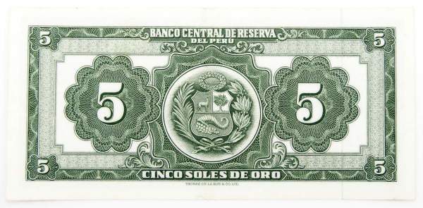 Банкнота Перу 5 солей 1962 года Банкнота Перу 5 солей 1962 года