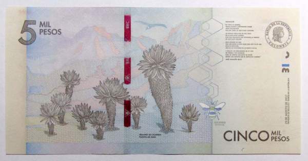 Банкнота 5000 песо 2017 года Колумбия