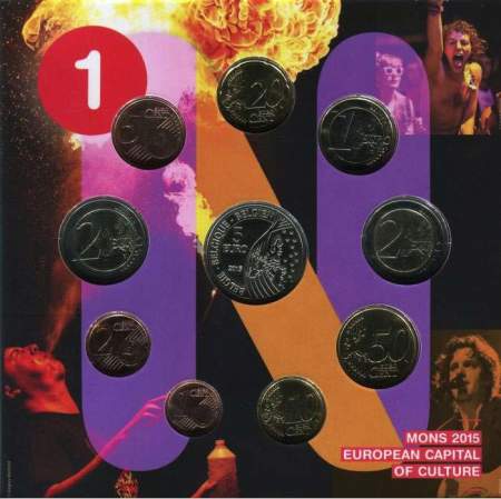 Официальный годовой набор монет Бельгии 2015 года Монс - Культурная столица