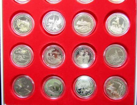 Набор монет 3 рубля 1991-1995гг. 50 лет победы в ВОВ, 20 монет ПРУФ в альбоме