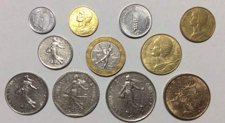 Набор монет Франции 1959-2001 гг., 11 монет