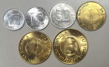 Набор регулярных монет Словении 1992-2001 гг., 6 монет
