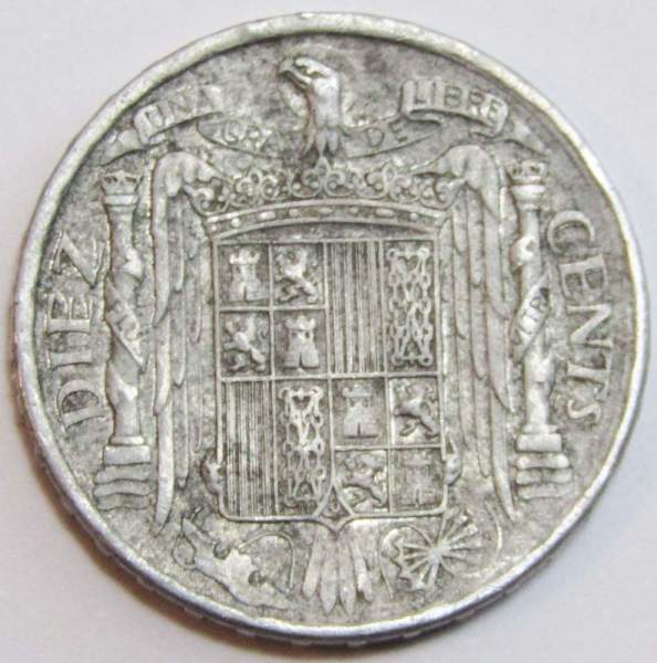 Монета 10 сентимо Испания 1940 год Монета 10 сентимо Испания 1940 год