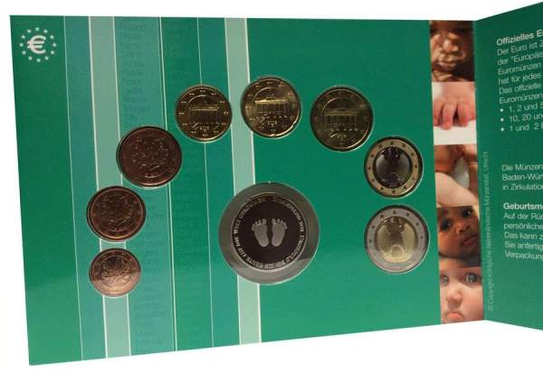 Годовой набор монет Германии 2003 года с жетоном 'Новорожденный' в буклете