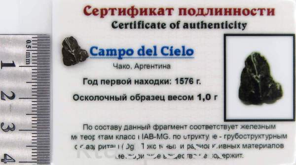 Осколок метеорита Campo del Cielo, арт 27