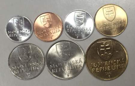 Набор регулярных монет Словакия 2001-2007 гг, 7 монет