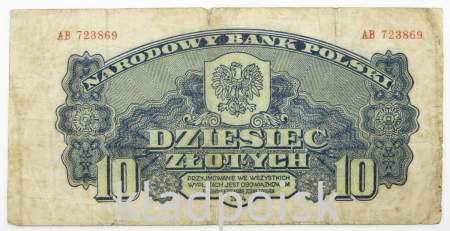 Банкнота 10 злотых 1944 года Польша