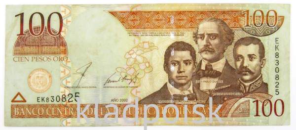 Банкнота 100 песо 2002 года Доминикана