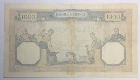 Банкнота 1000 франков 1938 года Франция