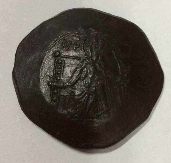 Монета Византии Фоллис (скифата) Император Исаак II Ангел. 1185-1195 гг, 1203-1204 гг. Монета Византии Фоллис (скифата) Император Исаак II Ангел. 1185-1195 гг, 1203-1204 гг.