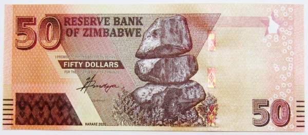 Банкнота Зимбабве 50 долларов 2020 года