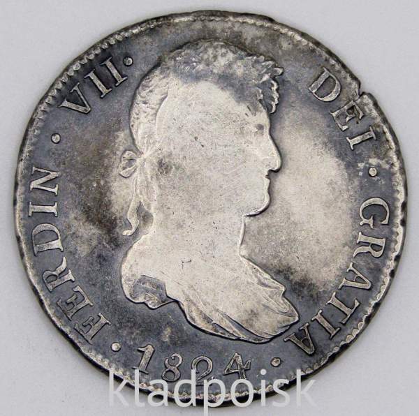 Монета 8 реалов 1824 года, Боливия (колония Испании) Король Фердинанд VII, монетный двор Потоси