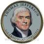 Монета с цветным изображением 1 доллар США (2007) 3-ий Президент Томас Джеферсон