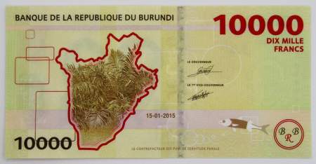 Банкнота 10000 франков Бурунди 2015 года, арт 2