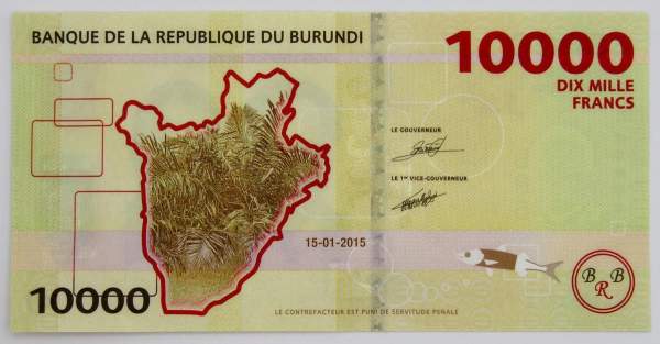 Банкнота 10000 франков Бурунди 2015 года, арт 2