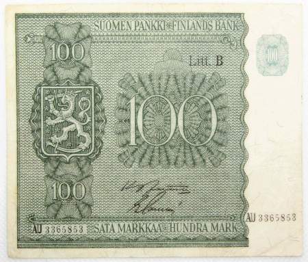 Банкнота 100 марок 1945 года Финляндия
