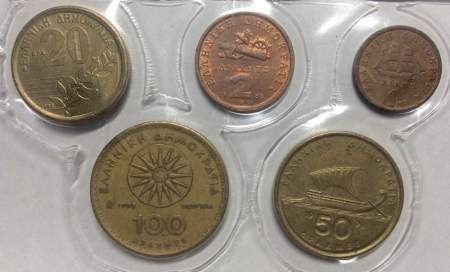 Набор регулярных монет Греции 1986-2000 гг, 5 монет