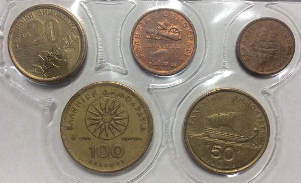 Набор регулярных монет Греции 1986-2000 гг, 5 монет