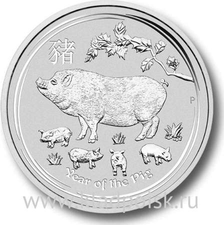 Монета 1 доллар Австралия 2019 Год свиньи, серебро Монета 1 доллар Австралия 2019 Год свиньи, серебро