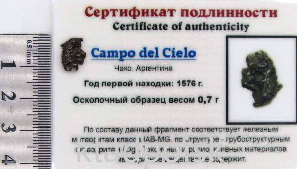 Осколок метеорита Campo del Cielo, арт 26
