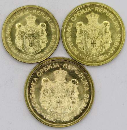 Набор регулярных монет Сербии 1, 2, 5 динар 2013 года