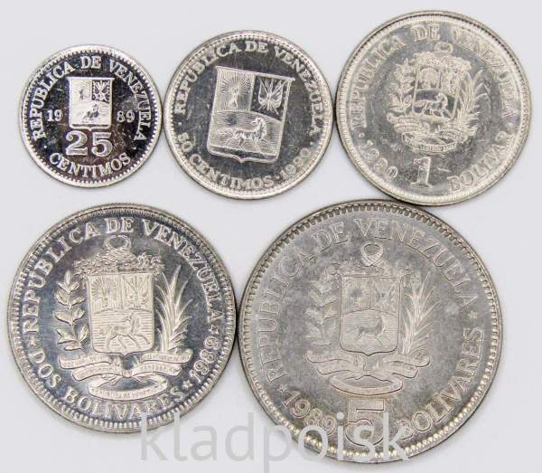 Набор регулярных монет Венесуэлы 1989-1990 гг., 5 монет