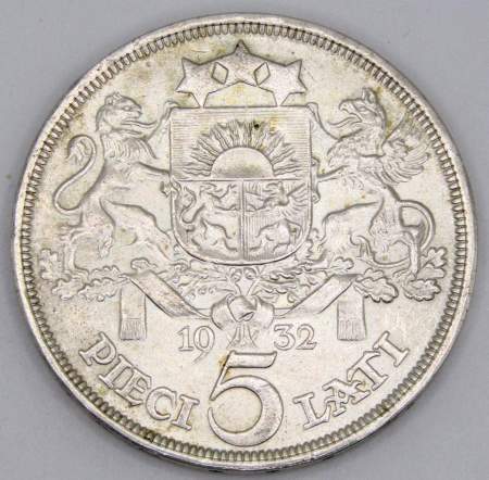 Монета 5 лат 1932 года, Латвия