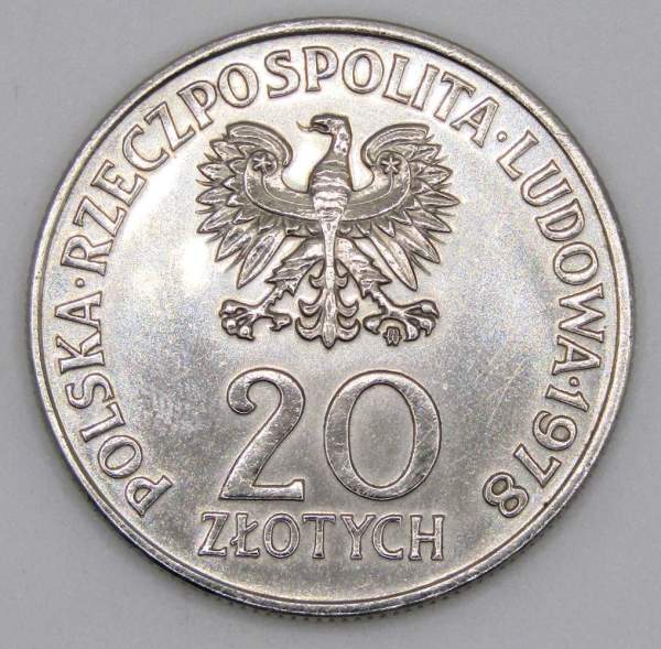 Монета 20 злотых Польша, Первый польский космонавт, 1978, арт 2 Монета 20 злотых Польша, Первый польский космонавт, 1978, арт 2