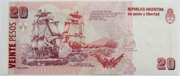 Банкнота Аргентина 20 песо 2018 года, арт 2