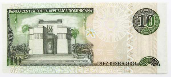 Банкнота 10 песо 2002 года Доминикана, арт 2