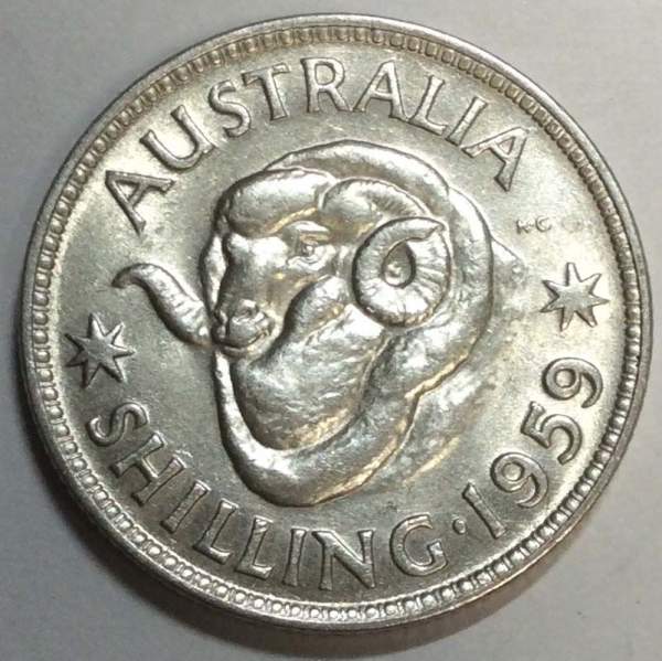 Монета 1 шиллинг 1959 года Австралия Монета 1 шиллинг 1959 года Австралия