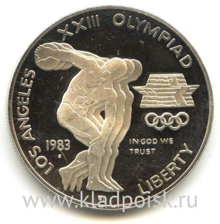 Монета 1 доллар США, 1983 года, XXIII летние Олимпийские Игры - Дискобол, Серебро 900 пр.