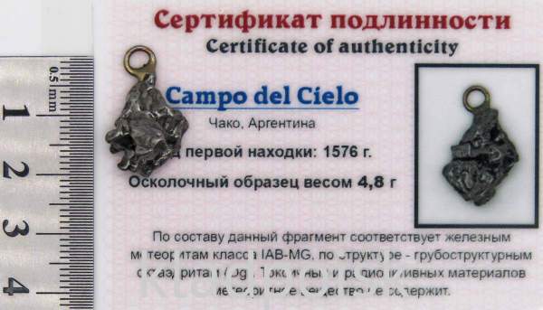 Подвеска из метеорита Campo del Cielo арт 25 Подвеска из метеорита Campo del Cielo арт 25