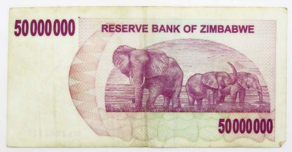 Чек на предъявителя 50 миллионов долларов Зимбабве 2008 год