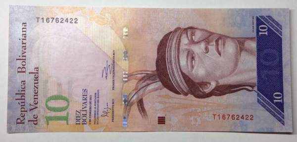 Банкнота Венесуэла 10 боливаров 2011 г.