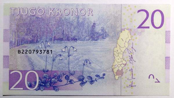 Банкнота 20 крон 2015 года Швеция